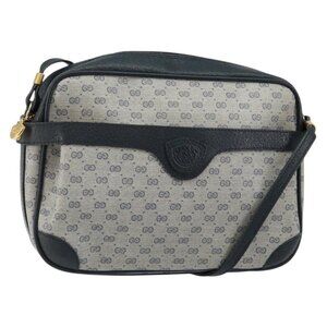 Authentic GUCCI Micro GG Canvas Shoulder Bag PVC Leather Navy